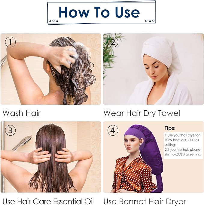 TEPENAR Bonnet Hair Dryer Attachment Upgrade Extra Large Adjustable Soft Hooded Dryer Cap - Easy to Use Natural Curly Texture Dryer Styling Quick Dry - Purple - NewNest Australia
