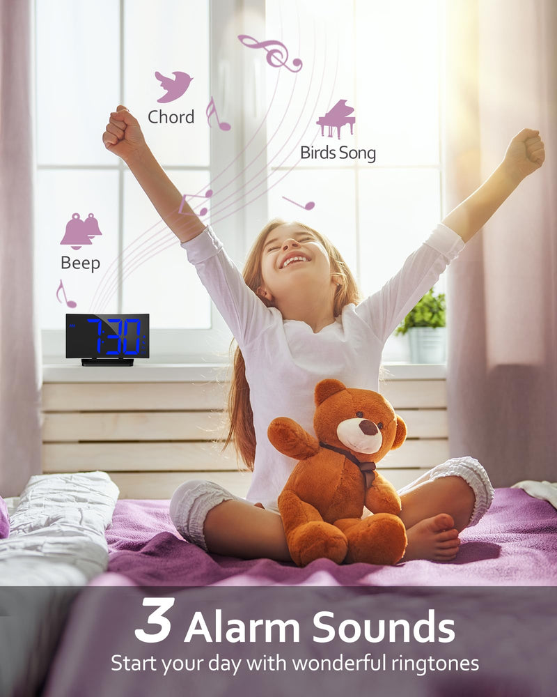 GOLOZA Upgraded Digital Alarm Clock for Bedrooms, Digital Clock with Customizable Night Mode, 5 Levels Brightness+Off, 2 Volume, 3 Alarm Tones, Snooze, USB Charging Port, Power-Off Memory, 12/24H/DST Dark Blue Digit