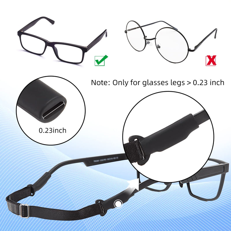 Adjustable Glasses Straps - 3 Pcs No Tail Adjustable Eyewear Retainer Glasse Strap for Men's Glasses Straps, Kids' Glasses Straps, Women's Glasses Straps, Sunglasses Straps, Black(7.5-13.5 inch) 7.5-13.5 inch