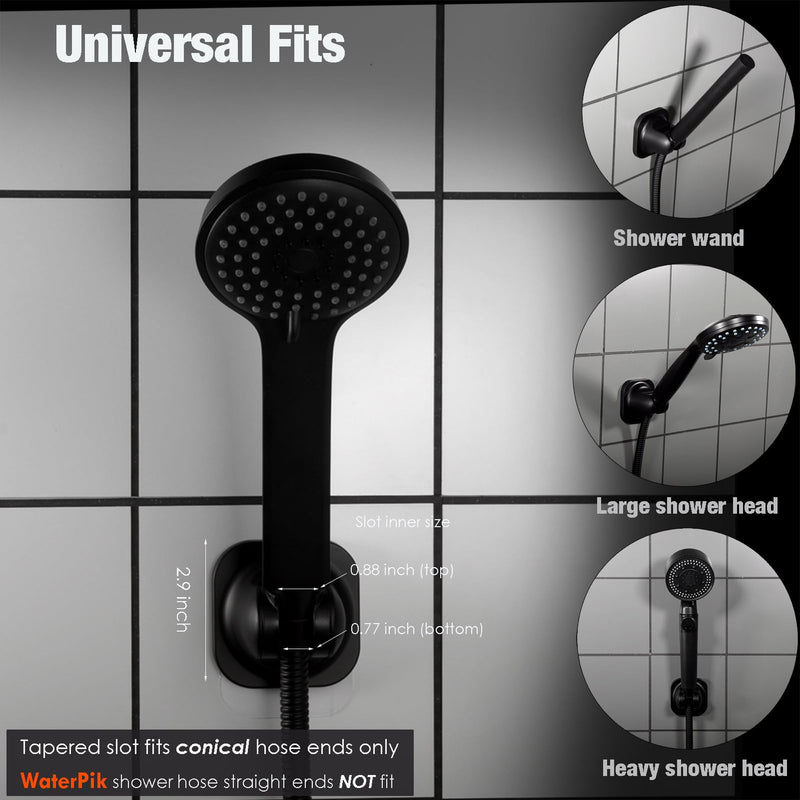 Handheld Shower Head Holder - 5 Positions Adjustable - Slide to Fit - Adhesive Mount with Screw Option, Bathroom Wall Mount Shower Hose Holder (Matte Black) Matte Black