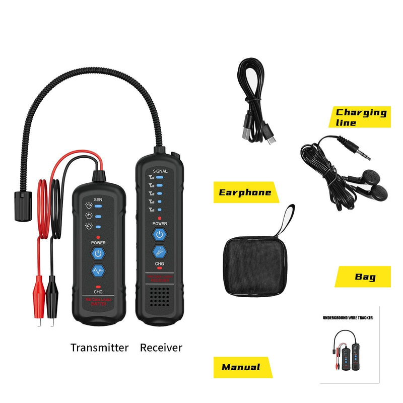 Underground Wire Locator and Cable Tracker Kit, Dog Fence Wire Break Locator Buried Wire Locators Professional Wire Finder with Signal Detector, Carrying Case and Accessories