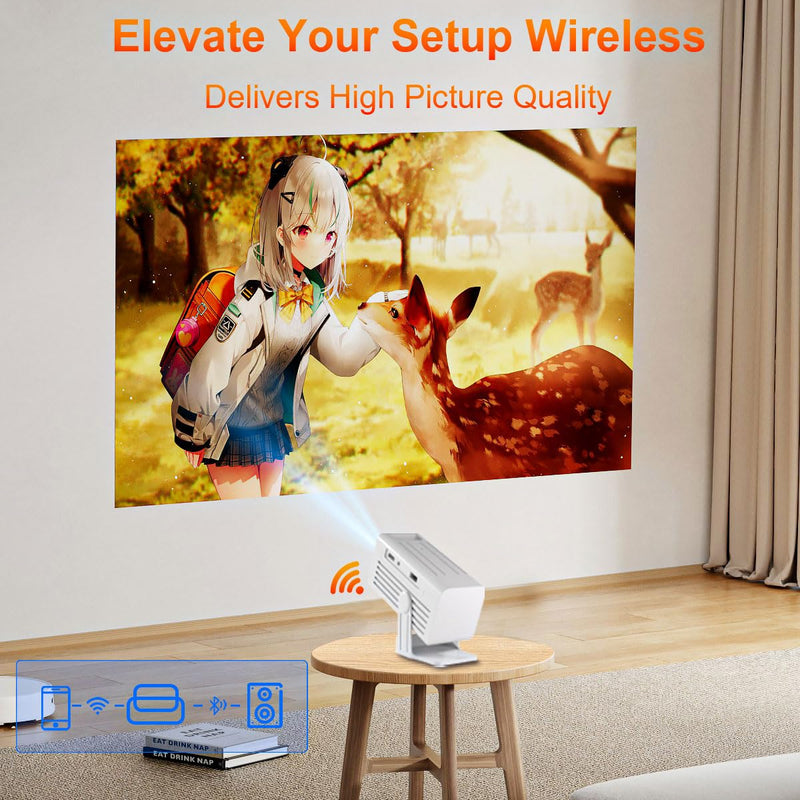 Mini Projector with WiFi and Bluetooth,Support Movie Projector 1080P HD,Auto Keystone Correction,135° Rotatable,Portable Projector Compatible with Smartphone, TV Stick, Laptop, HDMI, USB