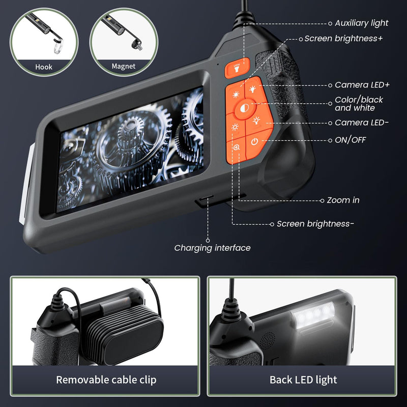 Endoscope Camera with Light: Borescope Inspection Camera - Dual Lens Industrial Endoscope Camera - 1080P HD Flexible Waterproof Bore Scope for Plumbing Automotive Sewer Orange