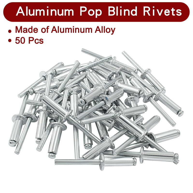 50 Pcs 1/4" x 1" Aluminum Blind Rivets Dome Head Pop Rivets for Installing Accessories, Silver 1/4" x 1"