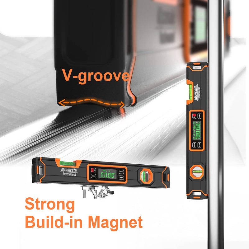 Mecurate Digital Level 15.7'' with LCD Display, 360° Angle Magnetic Digital Torpedo Level, Vertical & Horizontal Spirit Bubble Protractor for Construction Carpenter Craftsman Home Professional 15.7-Inch Digital Level