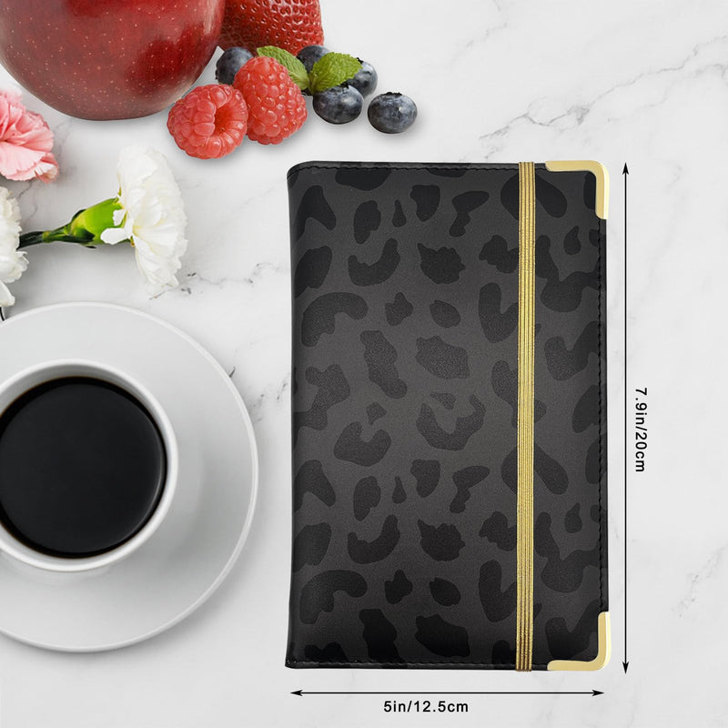 Server Book, Painted Server Books for Waitress, Durable Leather Waitess Book with Zipper Pocket,Server Manual Checkbook Fits Server Apron 5in*8in Leopard-Black