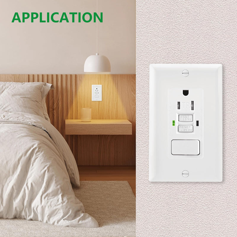 GFCI Outlet,Tamper Resistant GFCI Receptacle with Combination Switch,ETL Listed,Back &Side Wire,White (TR15Amp) TR15Amp