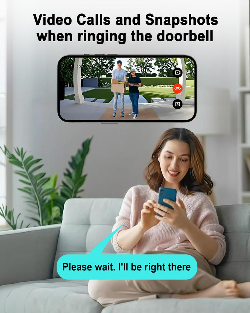 TTJ 1080P Doorbell Camera with Ring Chime,Smart Video Doorbell with Two-Way Talk,Cloud Storage,Instant Alerts,Night Vision,IP55 Waterproof,No Monthly Fee