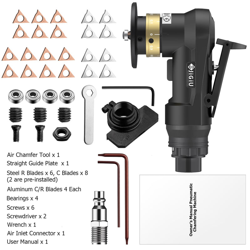 Upgraded Air Chamfer Tool with Straight Guide Plate Mini Pneumatic Chamfering Machine 30000RPM 45°Pneumatic Beveling Machine 0.1-0.9mm Depth Adjust with 1/4 Inch Air Inlet for Metal Wood-Black Black