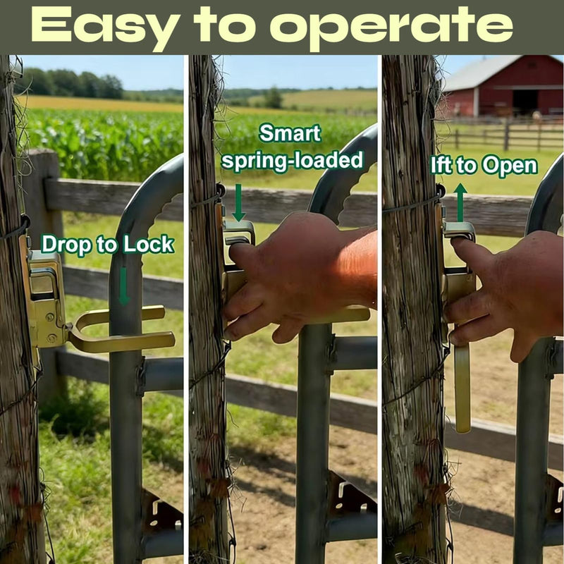 Heavy Duty Gate Latch for Farm & Ranch Gates, One Hand Automatic Spring Lock, Instant Self Locking Gate Latch for Metal Pipe, Wood & Backyard Fence Gates, Rust Resistant Easy Install 1