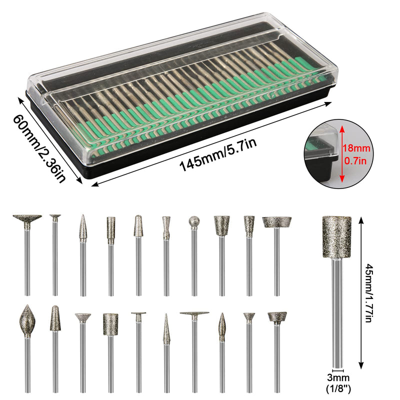 Stone Carving Set Diamond Burr Bits Compatible with Dremel, 50PCS Polishing Kits Rotary Tools Accessories with 1/8’ Shank for Carving, Engraving, Grinding, Stone, Rocks, Jewelry, Glass, Ceramics 50Pcs 1/8'' Shank
