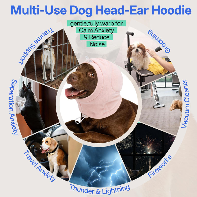 MIGOHI Medium Dog Anxiety Ear Hoodie Muffs - Breathable Dog Ear Protection with Soft Pad, Anxiety Relief for Dogs,Ear & Head Cover for Separation, Vet Visits, Grooming,L,Pink