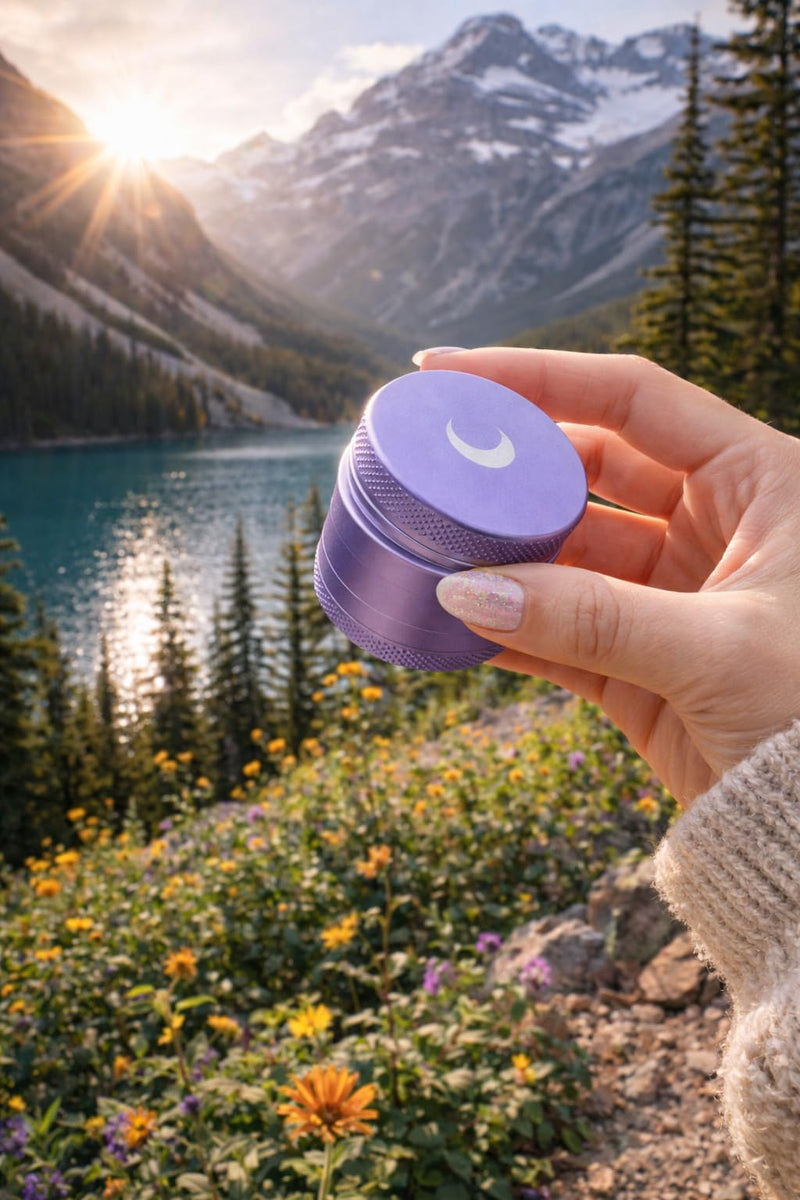 Brando Moon Small Manual Tea, Spice and Seeds Grinder – 1.6” Spice Kitchen Crusher with Cleaning Scraper, for Camping and Outdoor Purple