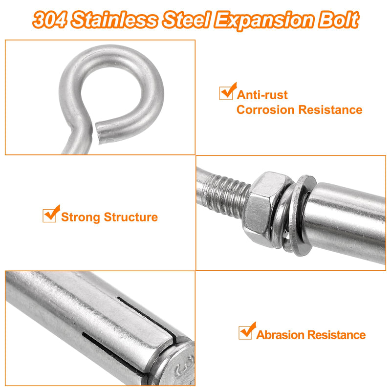 uxcell 5Pcs M6 304 Stainless Steel Expansion Eyebolt, Closed Hook Expansion Bolt Screw Concrete Eyebolt for Wall Ceiling Concrete Masonry 5