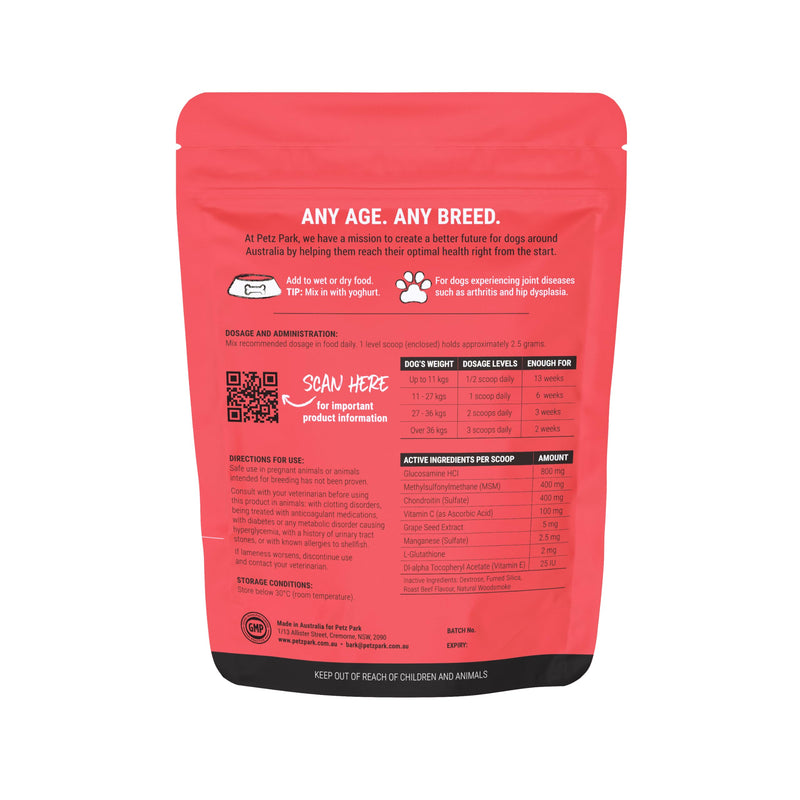 Glucosamine for Dogs - Hip & Joint Support Powder with Chondroitin & MSM - Arthritis Pain Relief, Hip Dysplasia Treatment - 800mg Glucosamine - 45 Scoops 3.9 oz - PawsPlanet Australia