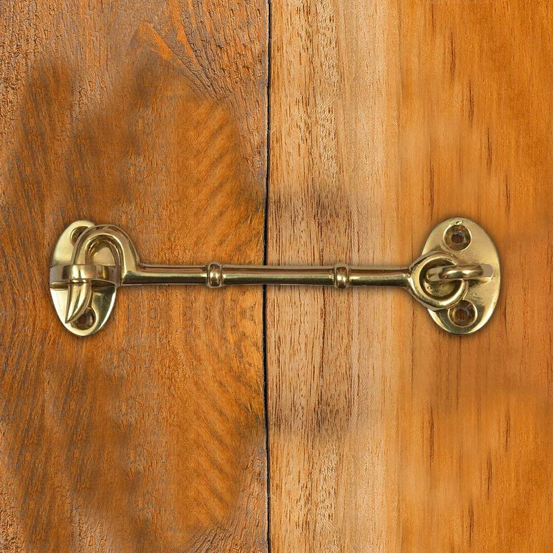 A29 Cabin Hook, 2 3/4 inches Brass Latch, Hook and Eye Latch for Door, Cabin Door Gate Latches, Window Sash Catch Hook Latch Barn Door Locks and Latches, Antique Brass Finish