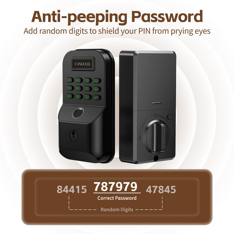 Smart Door Lock with Fingerprint - Keyless Entry Door Lock with Keypad, APP Control Electronic Keypad Deadbolt for Front Door, Auto Lock, One-time Codes, Easy to Install, Matte Black Matte Black-Without Door Handles