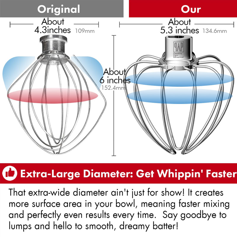 Heavy Duty Whisk Attachment for KitchenAid 4.5-5QT Tilt-Head Stand Mixers- Extra Thick Stainless Steel Wire Whip for Fast Whipping, Commercial Grade for Large Batches, Dishwasher Safe(Replaces K45WW) WW5