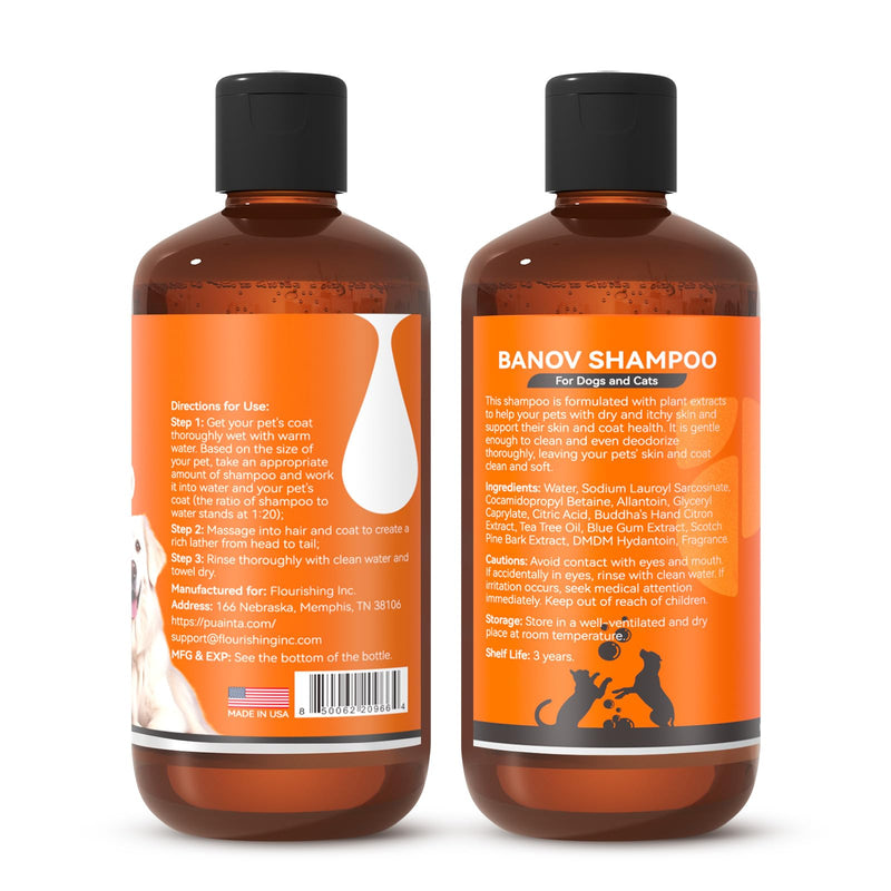 Dog Shampoo for Itchy Skin Relief, Herbal Hypoallergenic Dog Shampoo for Smelly Dogs & Cats, Sensitive & Dry Skin, Dog Itching Skin Relief Hot Spot, Greasy, Red Skin, 16oz - PawsPlanet Australia