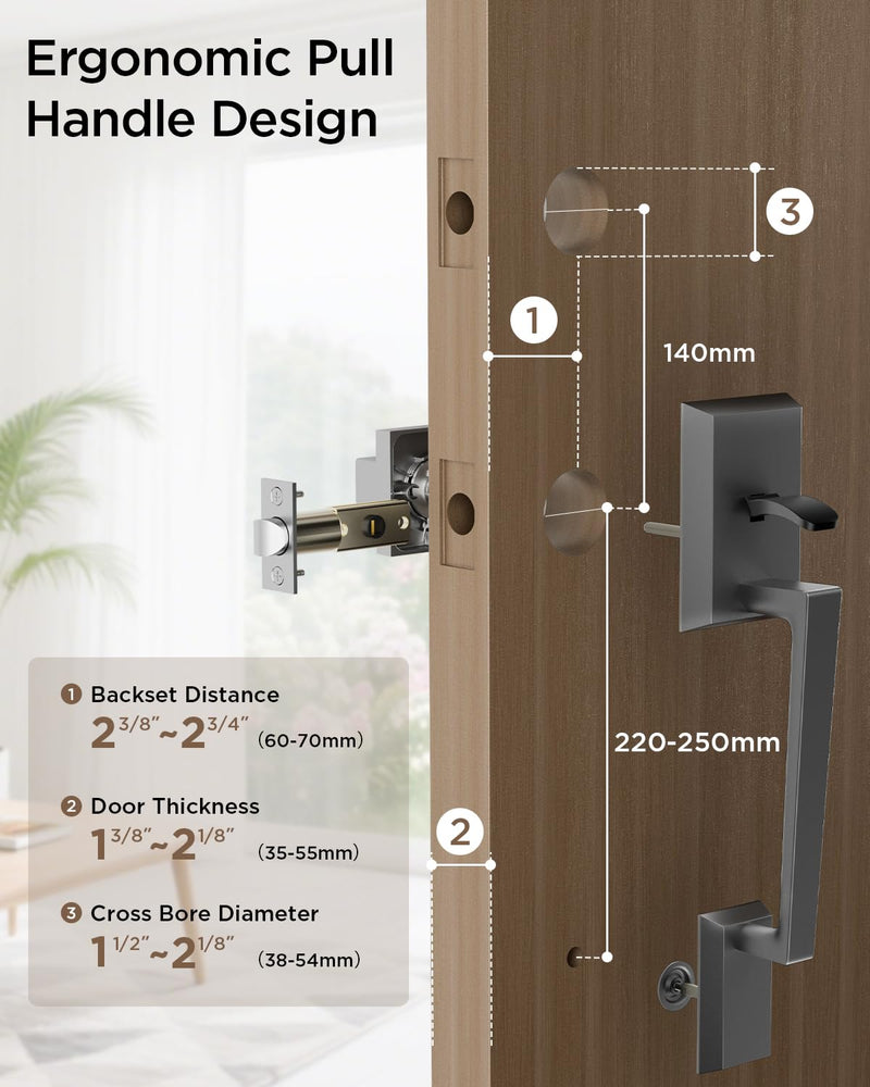 TCL D2 Smart Lock Front Door Handle Set, Exterior Handleset with Interior Reversible Lever, Non-Locking, Fits Standard Doors (Dark Grey)