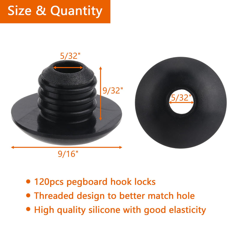 Pegboard Hook Locks, for Stopping Hooks from Falling Off, 120PCS, Black