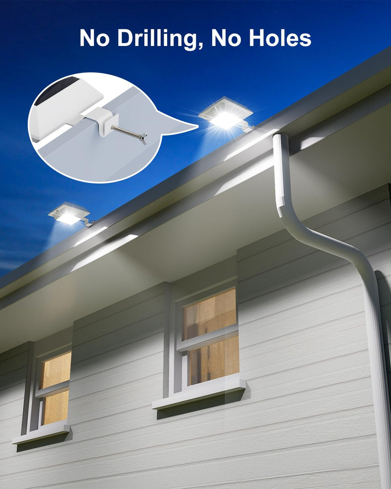 4 Pack White Solar Powered Gutter Lights Outdoor Decorative Waterproof 12 LEDs Yard Lamp for Lighting Fence, Railing, Outside Wall, Deck, Garden, Path, Backyard, Walkway, Patio, Holeless Installation Cool White White Shell-4 Pack