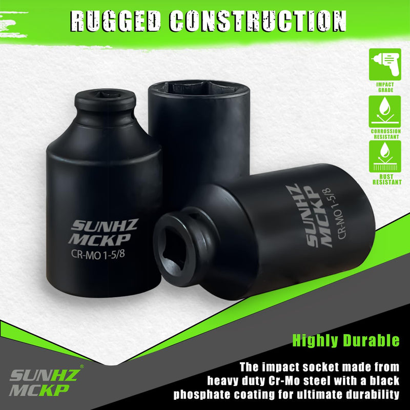 SUNHZMCKP 1/2 Inch Drive Impact Socket, SAE 1-5/8 In Deep 6 Point Socket, CR-MO, Axle Nut Impact Grade Socket for Easy Removal (1-5/8 Socket) 1-5/8 inch