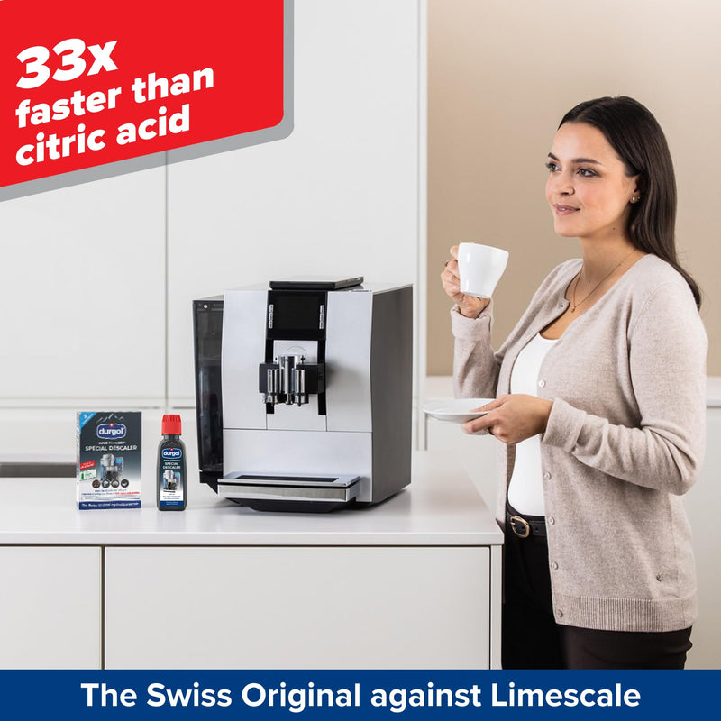 Durgol Swiss Espresso, Descaler and Decalcifier for All Brands of Espresso Machines and Coffee Makers, 4.2 Fluid Ounces (Pack of 4) 4.2 Fl Oz (Pack of 4)