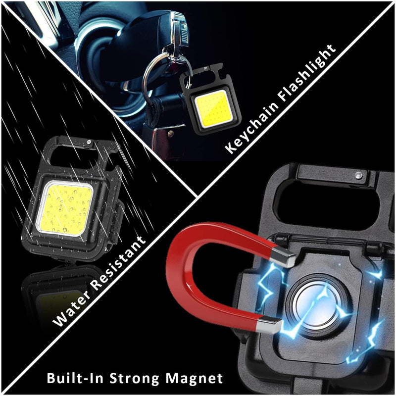 MAKDAK Cob Keychain Work Light Keychain Flashlight 4 Light Modes,Keychain Light Emergency Light with Folding Bracket Bottle Opener for Fishing,Camping and Walking 2Pack 2pc