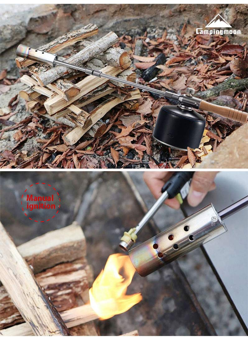 CAMPINGMOON Camping Grill Torch Dual Fuel Head Flame Adjustable for Charcoal Starter with Storage Case MT-3955/I-1010 (Propane + Isobutane) Propane + Isobutane