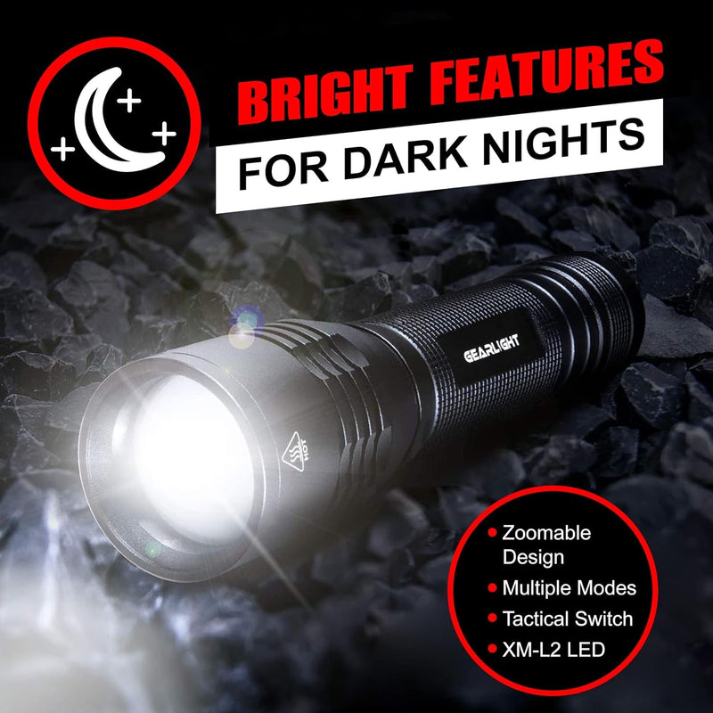 LED Flashlight High Lumens, Tactical Flashlight Battery Powered (Batteries Not Included), Bright Handheld Flashlight for Camping, Hunting, Home, Security, Hiking, Walking at Night & Emergency Use S2000 Black Battery-Powered