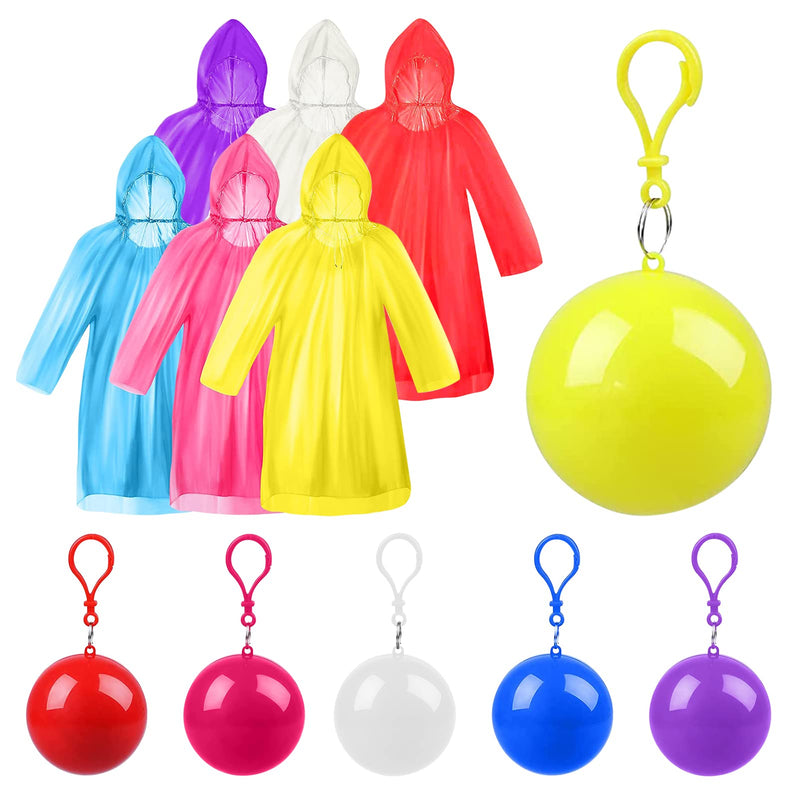 6 Pcs Disposable Emergency Rain Ponchos, Waterproof Raincoat In Keychain Ball, Adult Rainwear for Camping, Cycling One Size 6 Colors