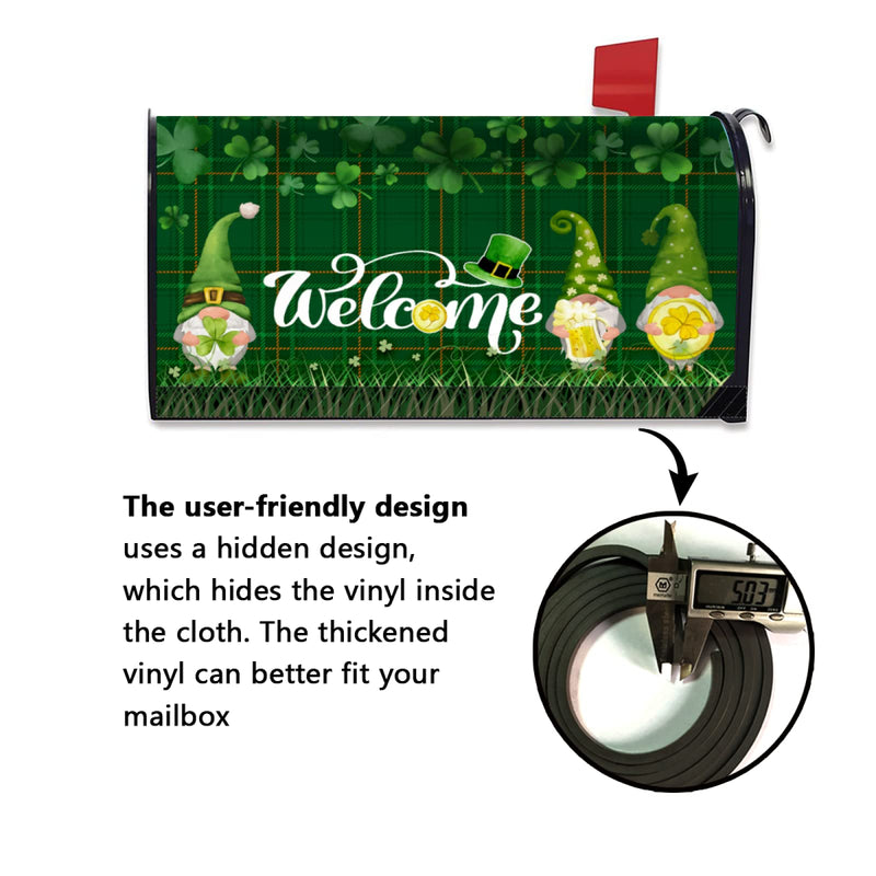 St. Patrick's Day Mailbox Cover,Waterproof Green Leprechauns Hat Shamrock Coin Beer Letter Post Box Cover Wrap Decoration Welcome Home Garden Outdoor 21''Lx18''W St. Patrick's Day 21x18 inch