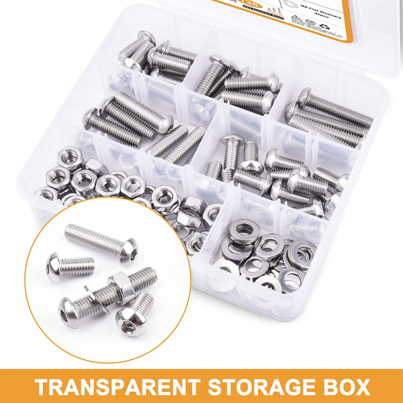 M8-1.25 x 16/20/25/30/40mm Button Head Socket Cap Screws VIGRUE 135PCS M8 Allen Hex Drive Screws Nuts Washers Assortment Kit 18-8 Stainless Steel 304, Bright Finish, Fully Threaded M8-1.25