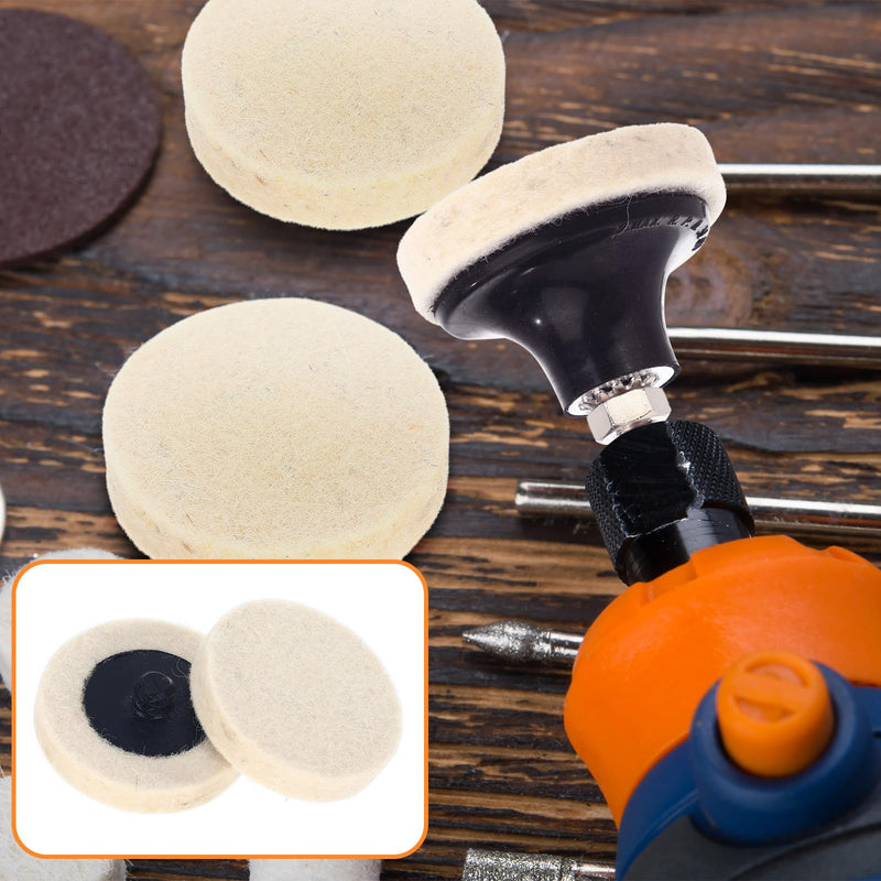 100 Pcs 2 Inch Wool Polishing Wheel Buffing Pads for Drill 1/4" Shank Pads Commpressed Wool Fabric Qc Disc Polishing Buffing Pad Wheels and 1 Pcs Disc Pad Holder for Cleaning Sanding