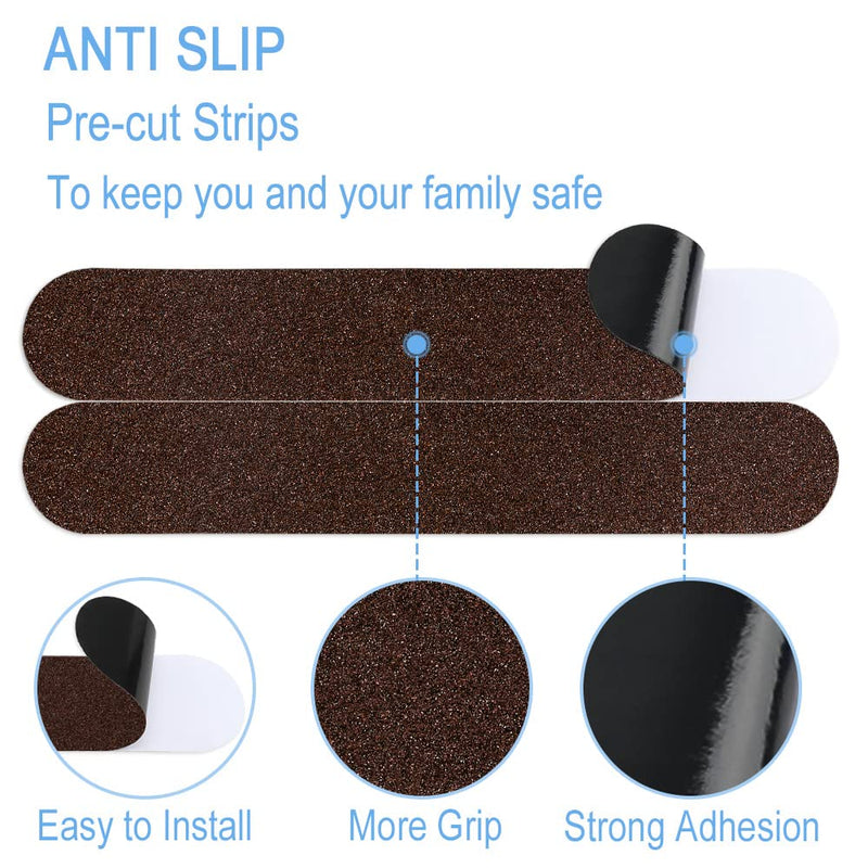 Anti Slip Tape, 16pcs Non Slip Pre-Cut Strips, Treads Safety Non Skid Adhesive Strips for Ladder, Step Stool and Stair (2" x 12", Brown) 2" x 12"