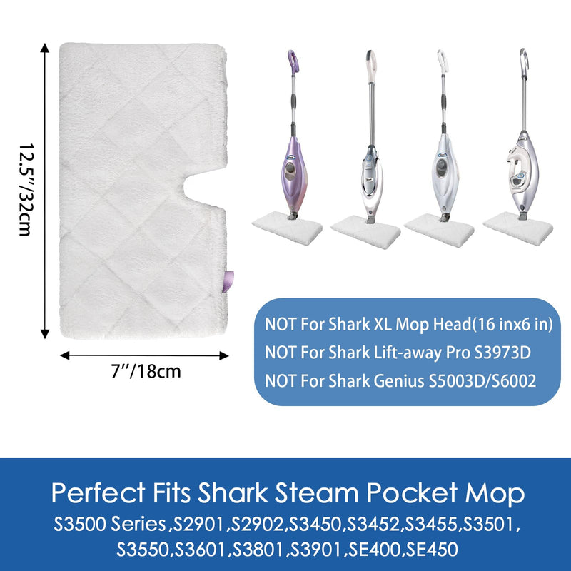 Replacement Microfiber Steam Mop pad Cleaning Pads for Shark Steam Pocket Mop S3500 Series S3550 S3501 S3601 S3601D S3901 S3801 S3801CO, White, S3501-White 4 Pack Short Plush