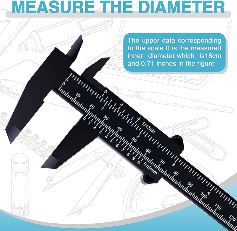 150mm High Accuracy Plastic Double Rule Scale Vernier Caliper Measuring Tool 0.5mm, for Jewelry Measurement, School, Exhibition Gifts, Antique Measurement(Black) Black