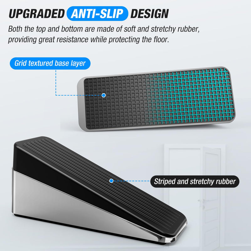Crosize 2.2 inch Tall and Large Door Stopper, Strongest Metal Door Stops, Stackable to 4 inch, Non-Slip Heavy Duty Big Door Stop Wedge for Bottom of Door, Silver, 1 Pack