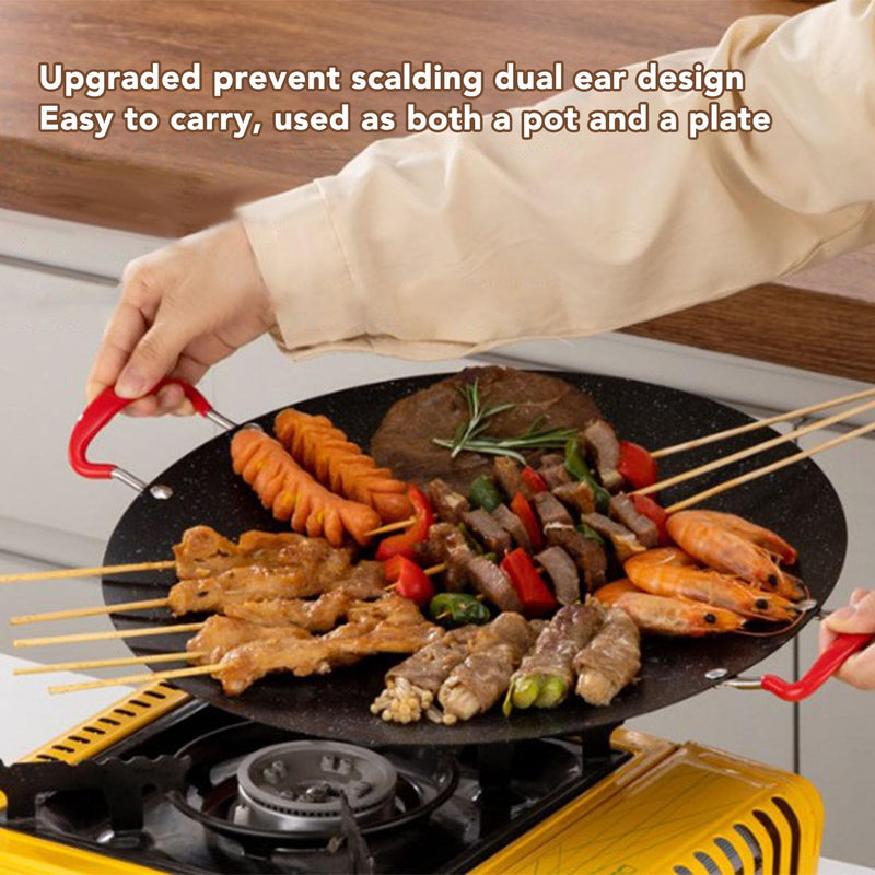 Non Stick Korean Grill Pan, Round BBQ Griddle Pan with Silicone Handle Design, High Temperature, Suitable for Camping, Outdoor Barbecue (Small 70 X 55 X 45cm / 27.6 X 12.6" x 12.2" x 3.1"