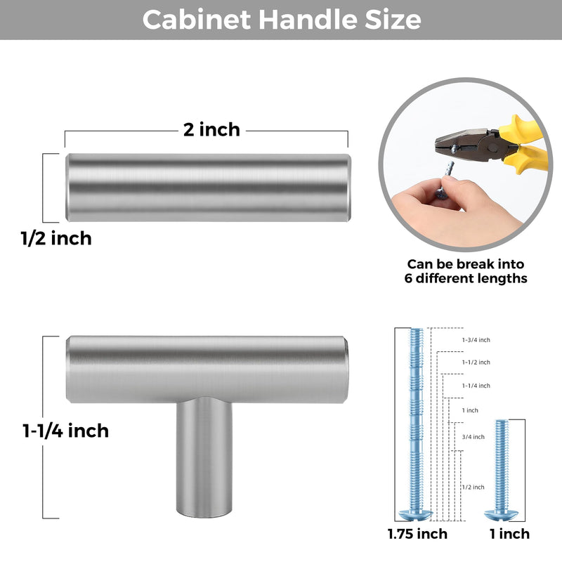 30-Pack 2in Brushed Nickel Cabinet Knobs - Silver Pulls for Kitchen Cabinets and Dressers 30 Pack T Bar
