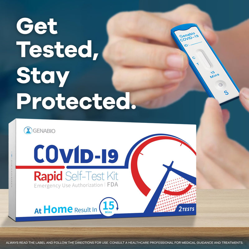 Genabio COVID-19 Antigen Rapid Self-Test Kit (2 Pack) – FDA EUA Authorized | 15-Minute At-Home Results | FSA/HSA Eligible | OTC Nasal Swab – Ages 2+ (1 Pack, 2 Tests) 1 Pack-2 Tests