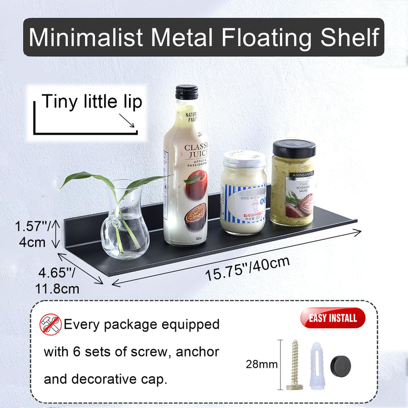 Z metnal Bathroom Shelf, Floating Shelves, Metal Display Wall Shelf, Aluminum, Wall Mounted, Matt Black,16 inch, 2 Pack 16 inch