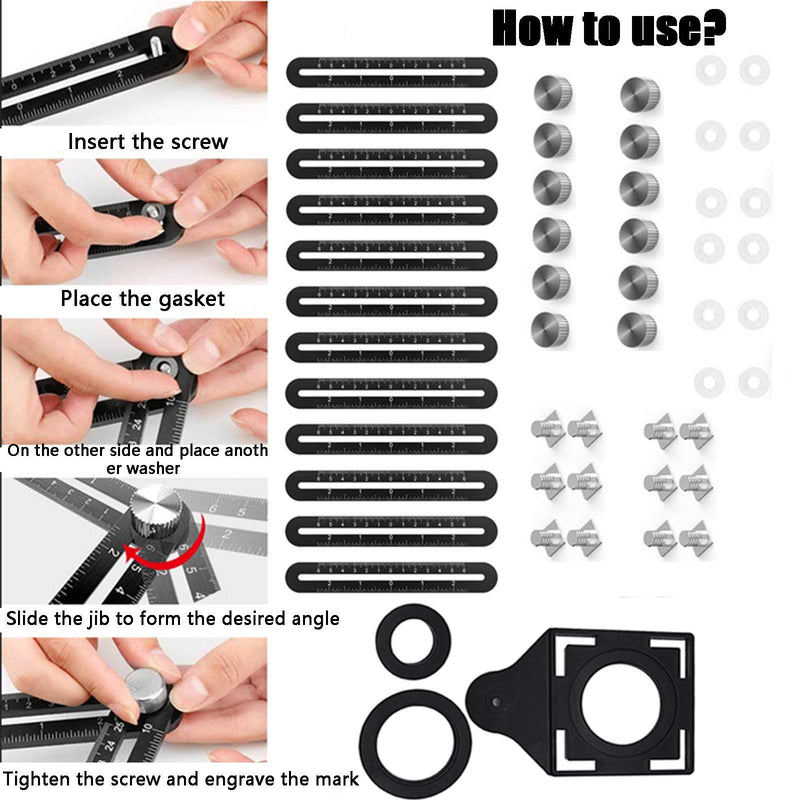Multi-Angle Measuring Ruler,Multi Angle Tool,12-Sided Angle Measurement,Tile Holes Measure Ruler with 3-Holes Positioning Apertures,Upgrade Multi Angle Ruler/Metal/Black 12 Sections-3 Holes