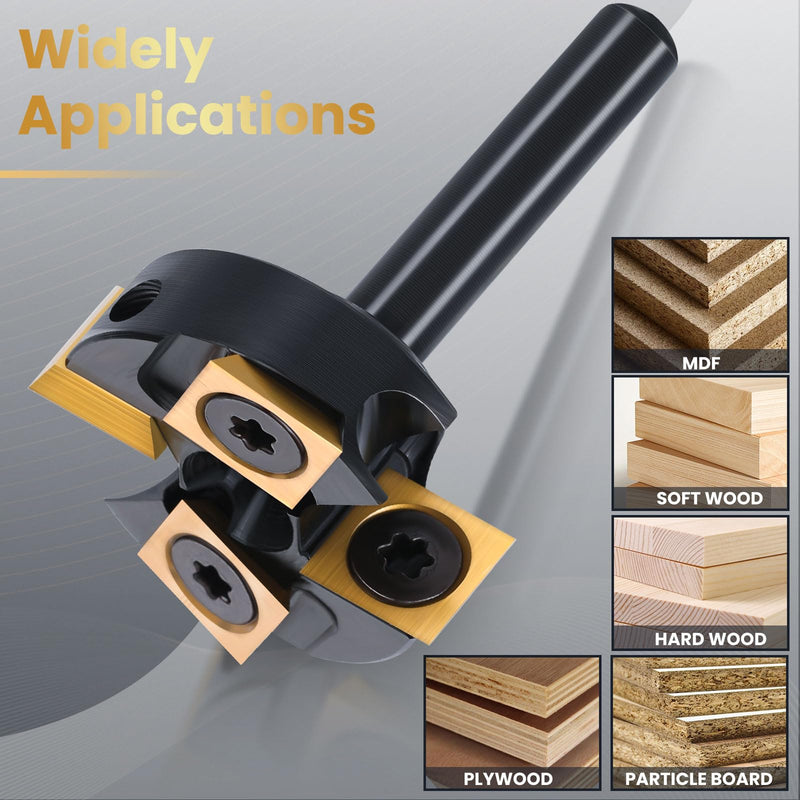 HQMaster Slab Flattening Router Bit 1/4" Shank, 1-1/4" Cutting Dia, ATS Coated 2+2 Flutes Tungsten Carbide CNC Insert Spoilboard Surfacing Router Planer Bit for Softwood, Hardwood, MDF 1/4" Shank x 1-1/4" Cutting Dia.