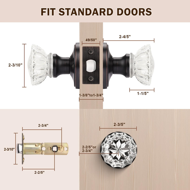 KNOBWELL Regency Fluted Glass Door Knob with Victorian Plate Rosettes in Oil Rubbed Bronze (Passage Hall/Closet) 1 Pack