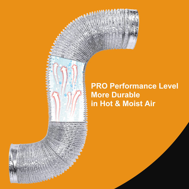Heavy Duty 4"Flexible Dryer Vent Exhaust Duct Hose 3 Feet for Tight Space, Extra Thick(6-ply) Aluminum Foil Ducting Kit with 2 Key Hose Clamps 4 inch 3 Feet