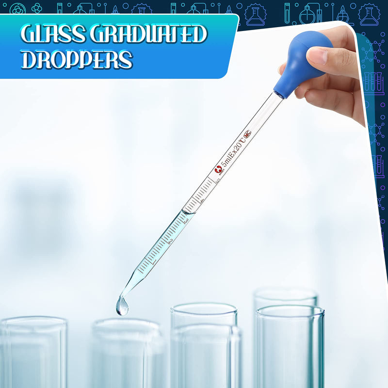 Weewooday Glass Droppers Pipettes Graduated Lab Dropper Glass Liquid Pipette with Big Rubber Hats 20 cm Glass Stir Rod Washing Brush Transfer for Liquid Essential Oil(16 Pieces,Blue,5 Ml, 10 ml) 5 ml, 10 ml Blue 16