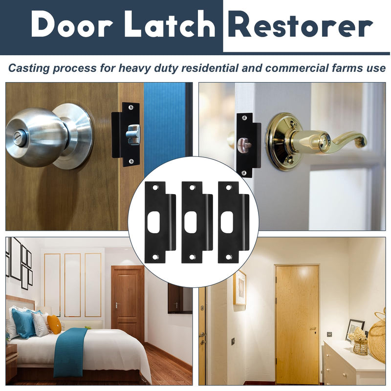 3Pcs Stainless Steel Strike Plate Universal Door Strike Plate 4 7/8" x 1 1/4" Deadbolt Strike Plate Door Backplate D-Shaped Hole Steel with Black Finish Replacement Lock T Strike Plate Style2