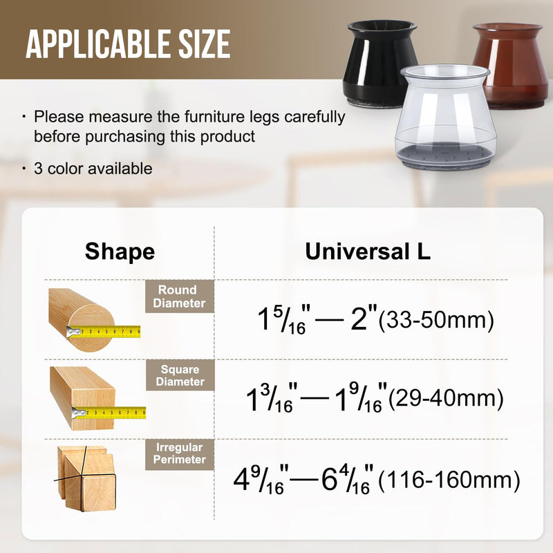 BUMACO 40Pcs Chair Leg Floor Protectors Chair Leg Protectors for Hardwood Floors Silicone Pads Covers to Protect Floors (Universal L Clear Fit 1.3"-2") Universal L(1.3"-2") Clear-40 Pcs